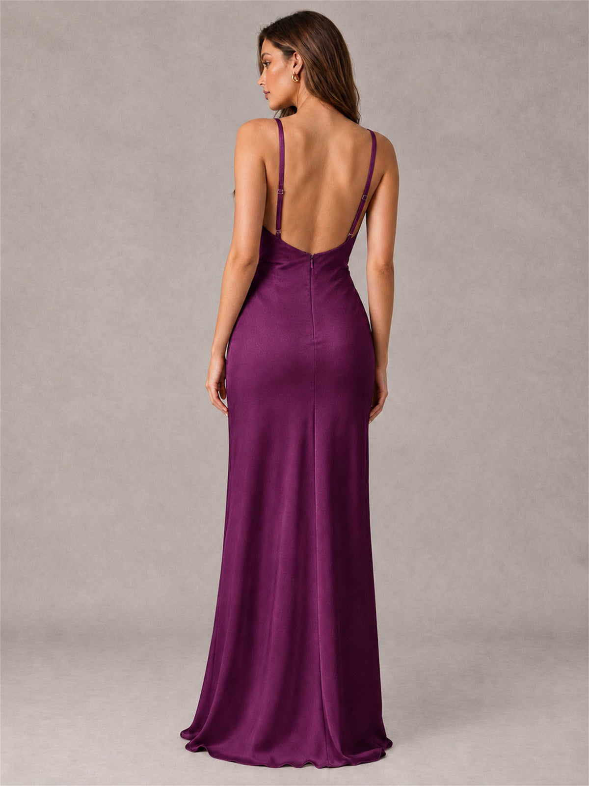 V-Neck Mermaid Satin Spaghetti Straps Floor-Length Wedding Guest Dress with Cape