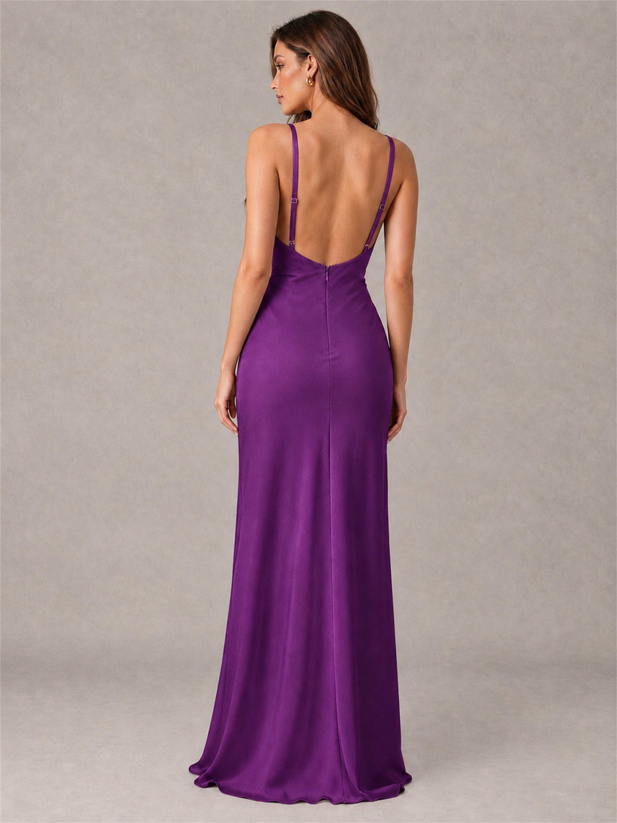 V-Neck Mermaid Satin Spaghetti Straps Floor-Length Wedding Guest Dress with Cape