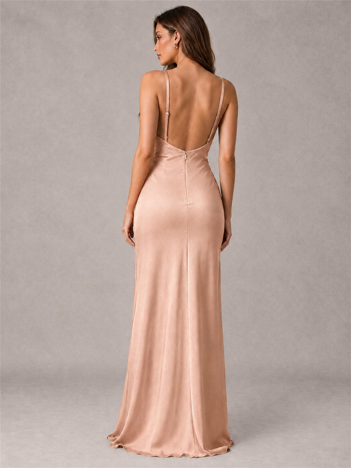 V-Neck Mermaid Satin Spaghetti Straps Floor-Length Wedding Guest Dress with Cape