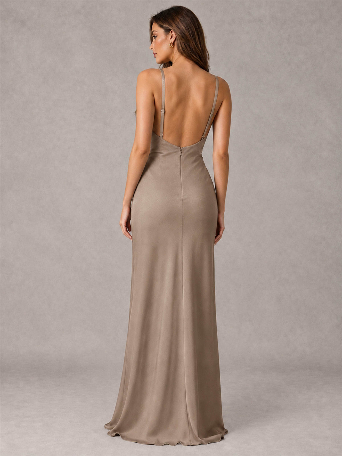 V-Neck Mermaid Satin Spaghetti Straps Floor-Length Wedding Guest Dress with Cape