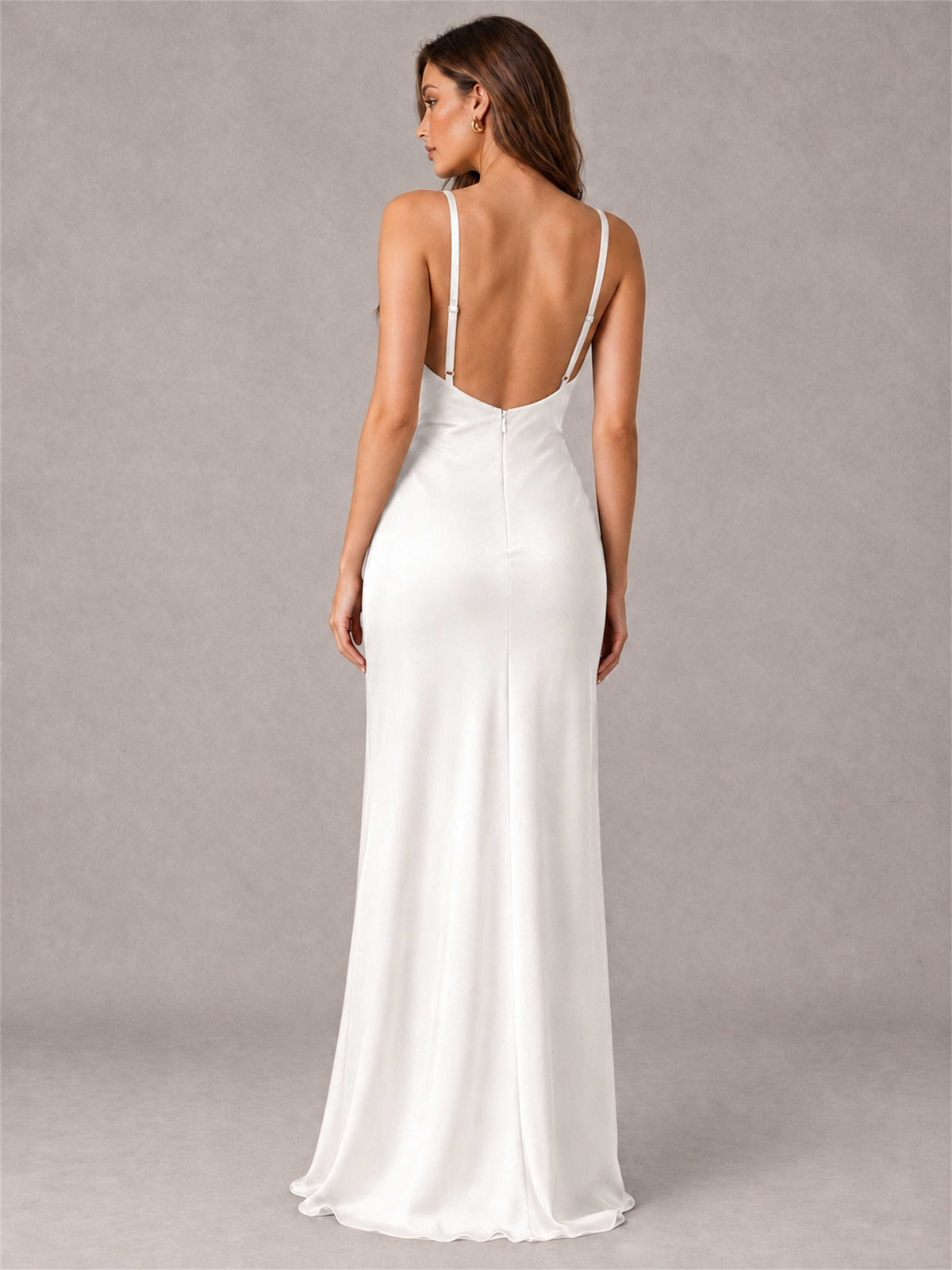 V-Neck Mermaid Satin Spaghetti Straps Floor-Length Wedding Guest Dress with Cape