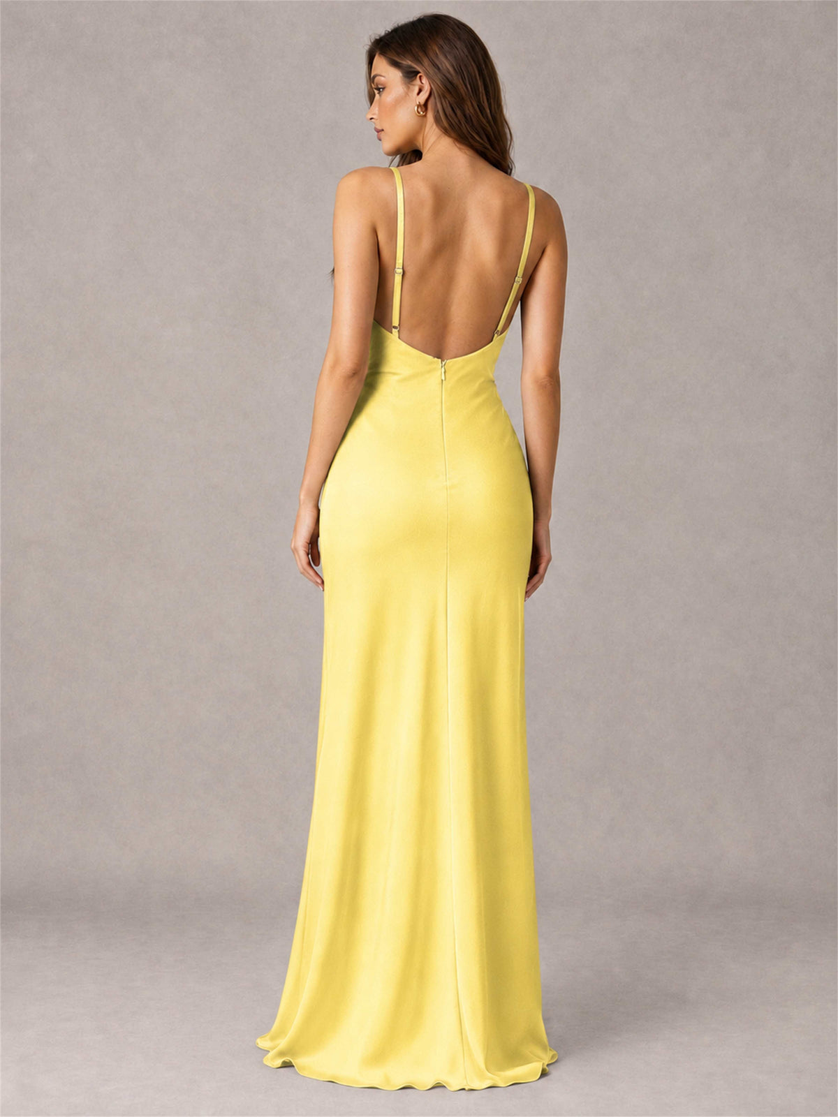 V-Neck Mermaid Satin Spaghetti Straps Floor-Length Wedding Guest Dress with Cape