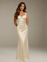 V-Neck Mermaid Sleeveless Floor Length Satin Bridesmaid Dress