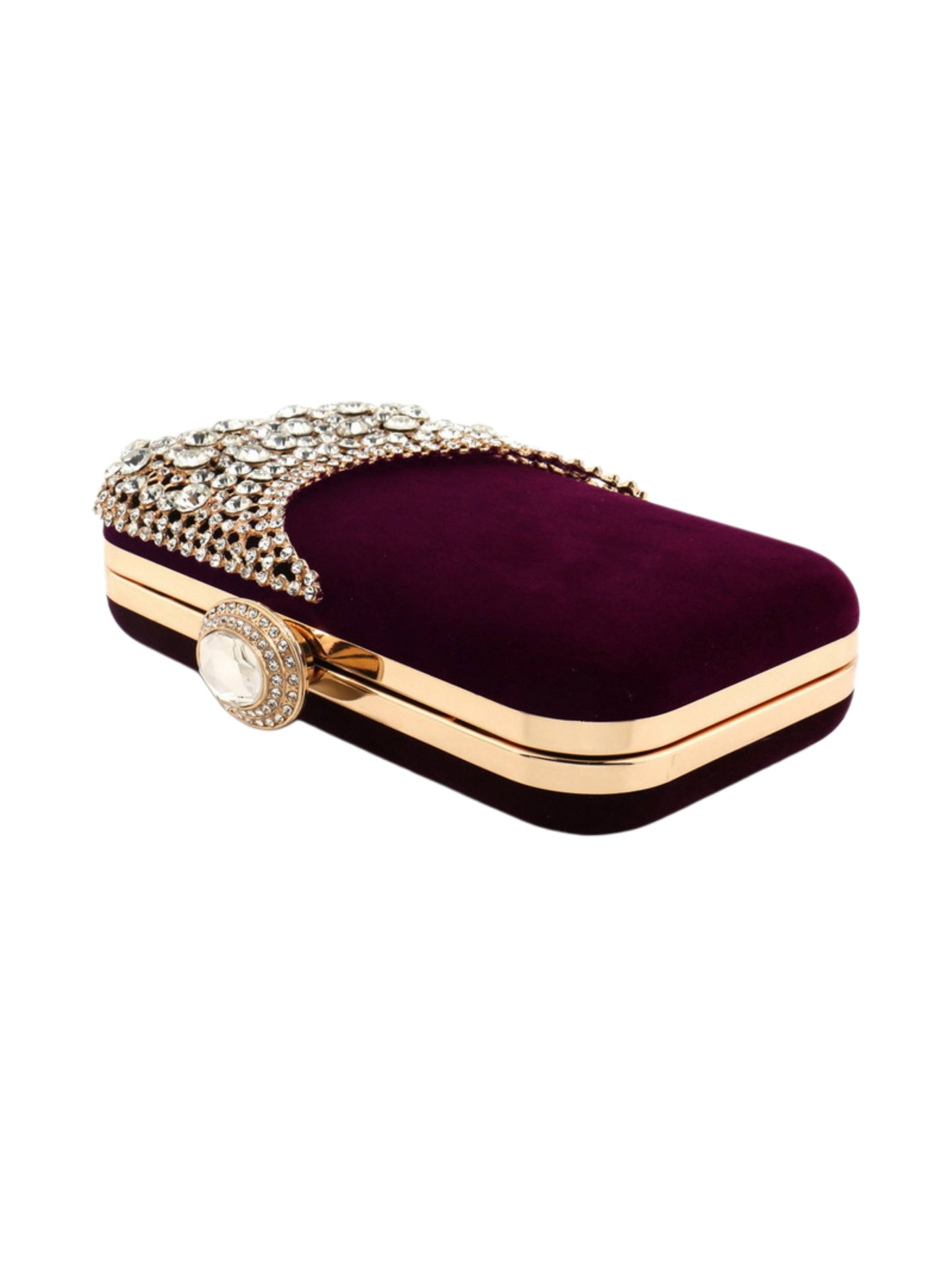 Velvet Crystal Evening Clutch Bag with Crescent Rhinestone Design for Wedding, Prom & Formal Events