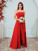 Vibrant A-Line Spaghetti Straps Ruffles Chiffon Bridesmaid Dresses