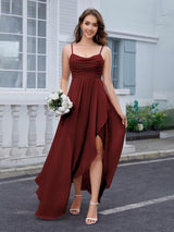 Vibrant Cowl Neck High-Low Chiffon Bridesmaid Dresses