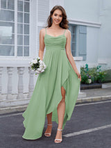 Vibrant Cowl Neck High-Low Chiffon Bridesmaid Dresses