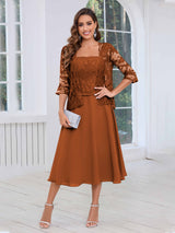 Vibrant Square Two Pieces Lace Chiffon Midi Mother Of The Bride Dresses