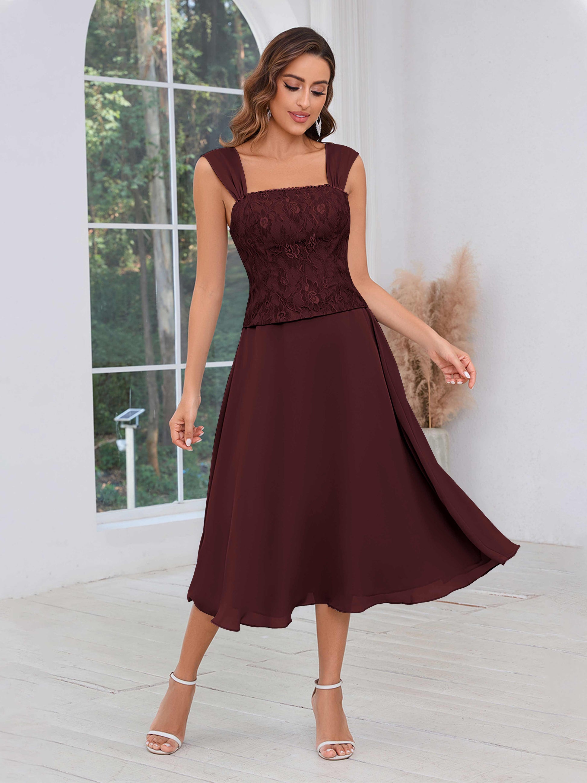 Vibrant Square Two Pieces Lace Chiffon Midi Mother Of The Bride Dresse mollyevers.com Vibrant Square Two Pieces Lace Chiffon Midi Mother Of The Bride Dresse mollyevers.com