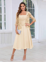 Vibrant Square Two Pieces Lace Chiffon Midi Mother Of The Bride Dresses