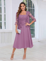 Vibrant Square Two Pieces Lace Chiffon Midi Mother Of The Bride Dresses