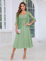 Vibrant Square Two Pieces Lace Chiffon Midi Mother Of The Bride Dresses