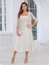 Vibrant Square Two Pieces Lace Chiffon Midi Mother Of The Bride Dresses