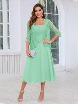 Vibrant Square Two Pieces Lace Chiffon Midi Mother Of The Bride Dresses