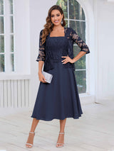 Vibrant Square Two Pieces Lace Chiffon Midi Mother Of The Bride Dresses