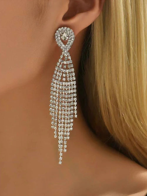 Vintage Rhinestone Long Tassel Earrings Elegant Statement Earrings for Women
