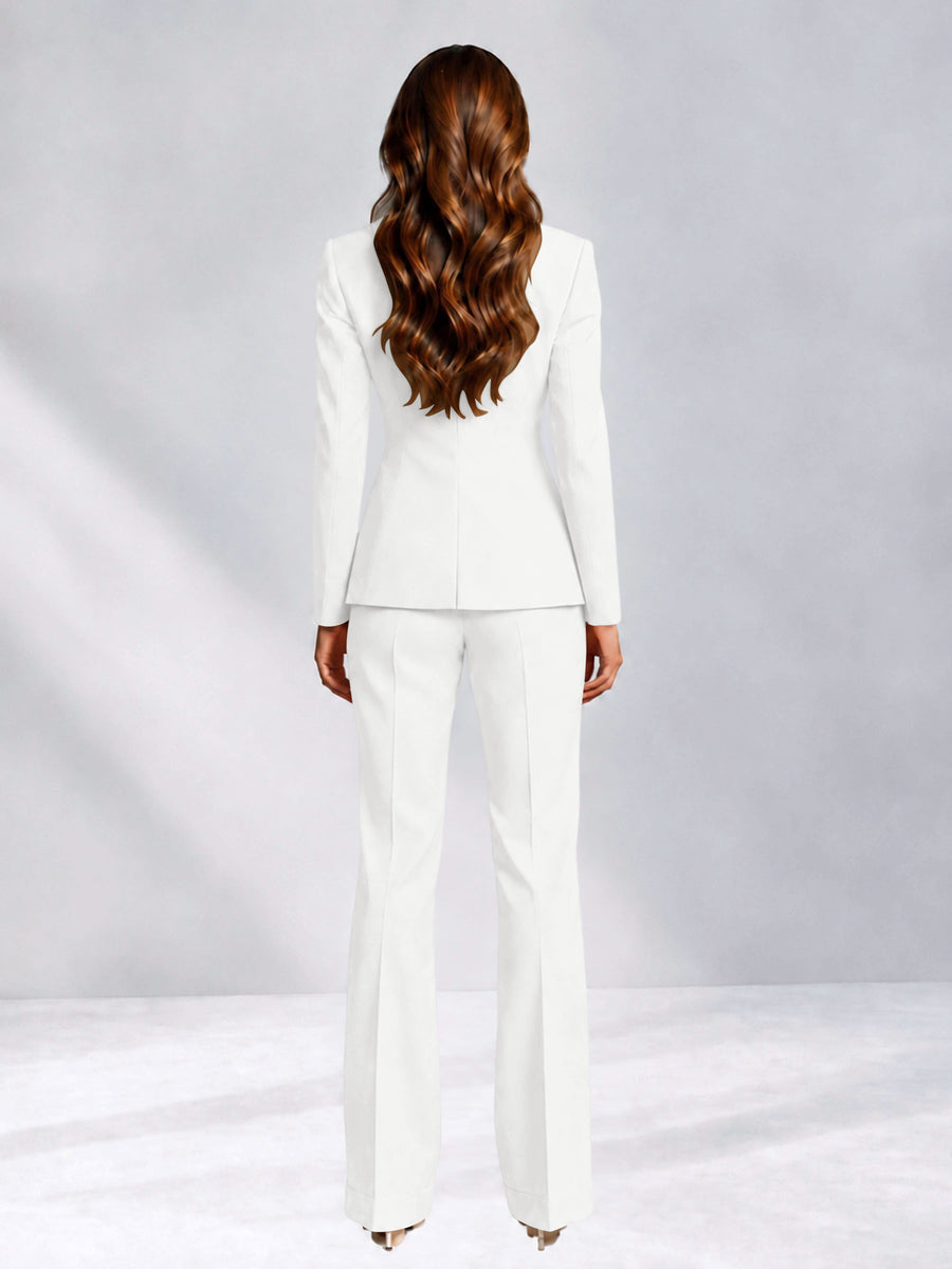 White 2 Pieces Slim Fit One Button Women's Suits for Commuting