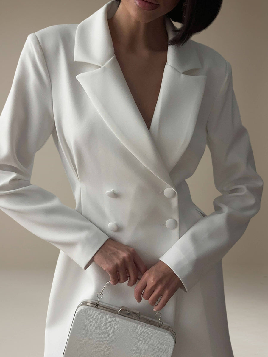 White Women's Blazer Slim Fit Double Breasted Notch Lapel Perfect for Everyday