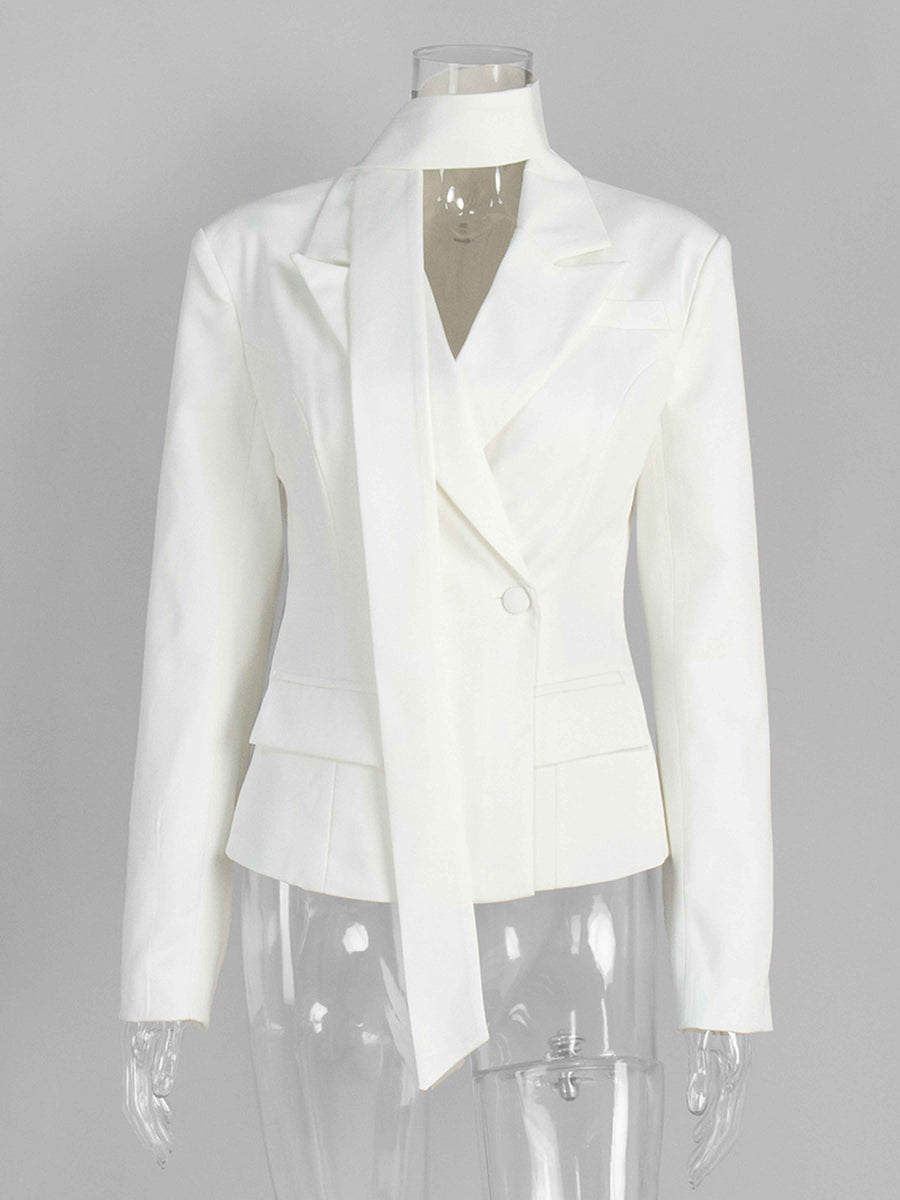 White Women's Blazer Slim Fit One Button with Decorative Tape for Daily Wear