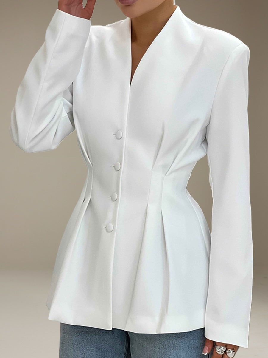 White Women's Blazer Slim Fit Single Breasted Four Buttons for Everyday Wear