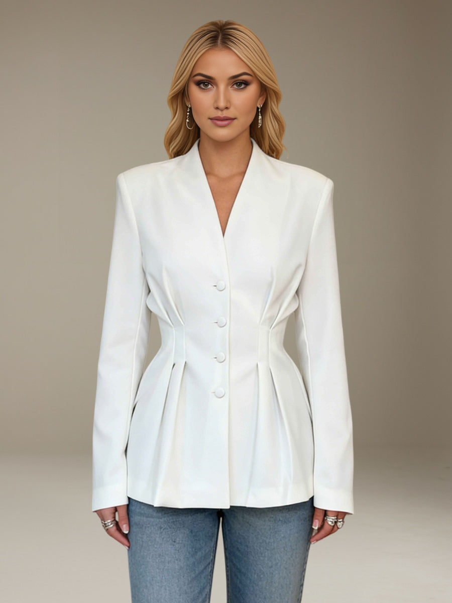 White Women's Blazer Slim Fit Single Breasted Four Buttons for Everyday Wear