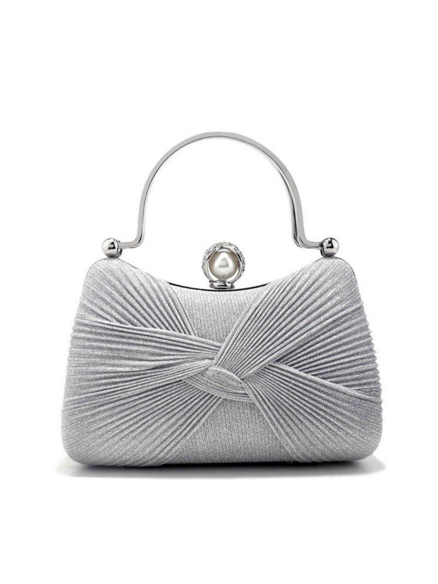 Silver Women's Elegant Formal Clutch Bag with Bow Knot for Cocktail Party