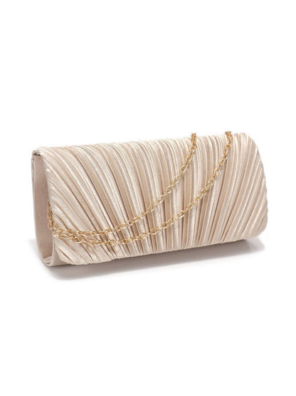 Women's Elegant Pleated Satin Clutch Purse with Chain for Wedding & Special Occasions