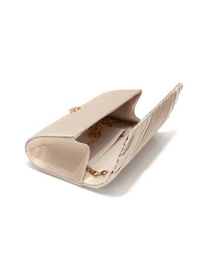 Women's Elegant Pleated Satin Clutch Purse with Chain for Wedding & Special Occasions