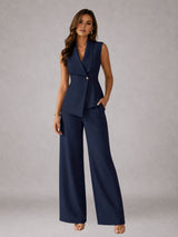 Women's Suits 2 Pieces Wide-Leg V-Neck One-Button for Business, Work & Evening Events