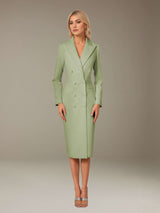 Women's Blazer Tailored Fit Peak Lapel Double Breasted Tea-Length Blazer