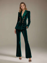 Women's Suits 2 Pieces Slim Fit Double Breasted Velvet Suits for Casual Chic