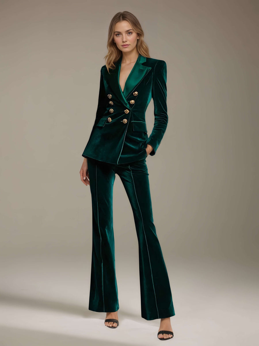 As Picture Women's Suits 2 Pieces Slim Fit Double Breasted Velvet Suits for Casual Chic