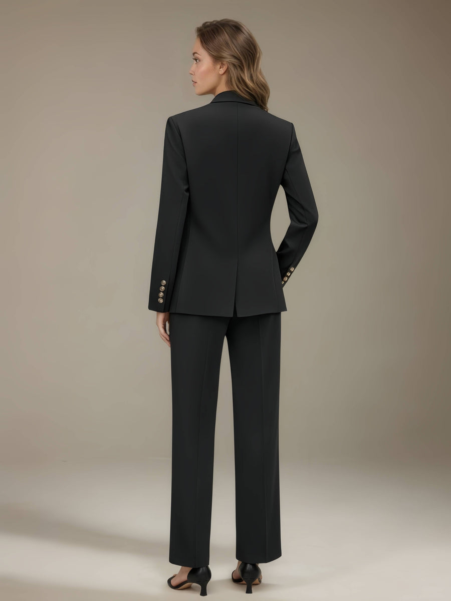 Black Women's Suits 2 Pieces Regular Fit Double Breasted Suits for Business Casual