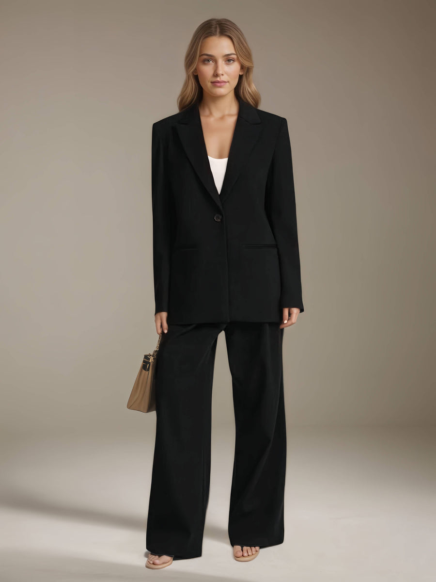 Black Women's Suits 2 Pieces Regular Fit One Button Suits for Business Casual