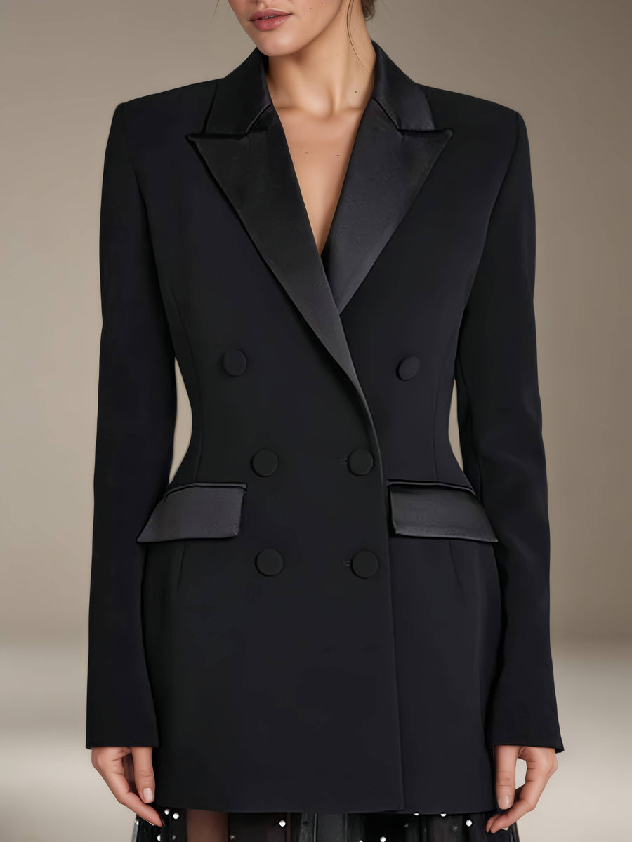 Black Women's Suits Slim Fit Double Breasted Blazer for Everyday Elegance