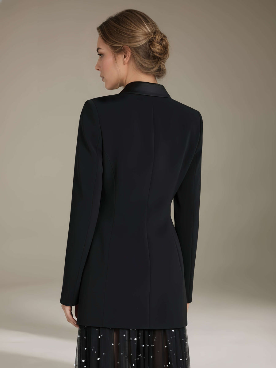 Black Women's Suits Slim Fit Double Breasted Blazer for Everyday Elegance