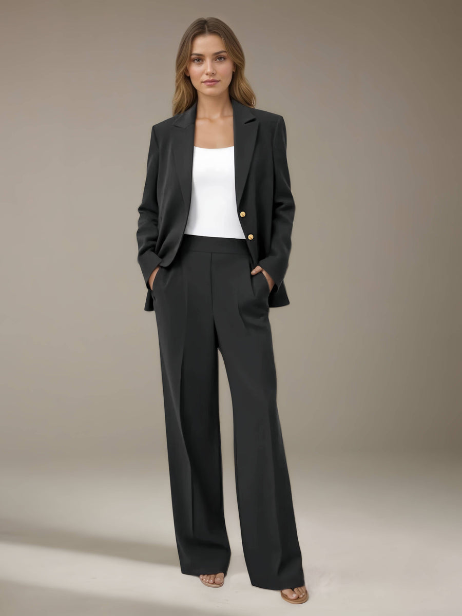 Black Women's Suits 2 Pieces Wide-Leg Notched Lapel Suit Sets for Everyday Look