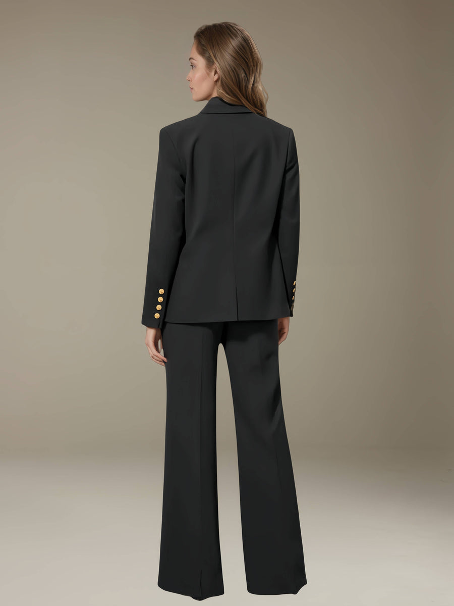 Black Women's Suits 2 Pieces Wide-Leg Notched Lapel Suit Sets for Everyday Look