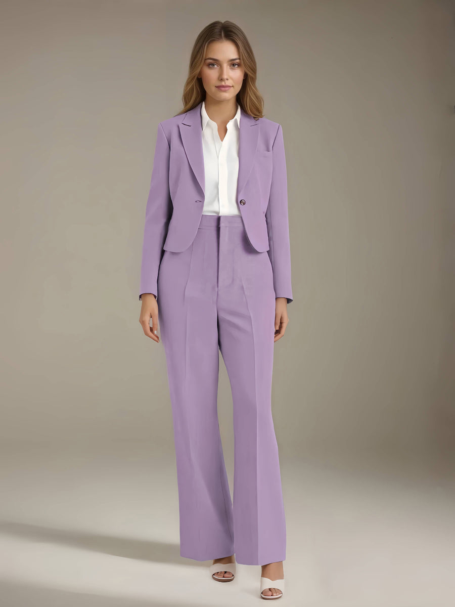 Lilac Women's Suits 2 Pieces Wide-Leg Notched Lapel One Button Suit Sets