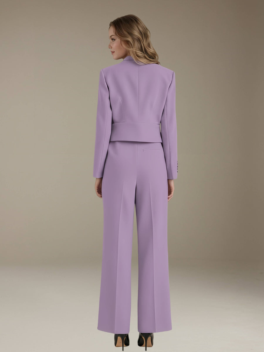 Lilac Women's Suits 2 Pieces Wide-Leg Notched Lapel One Button Suit Sets