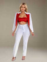 Women's Suits 2 Pieces Slim Fit Sequined Peak Lapel for Casual Chic