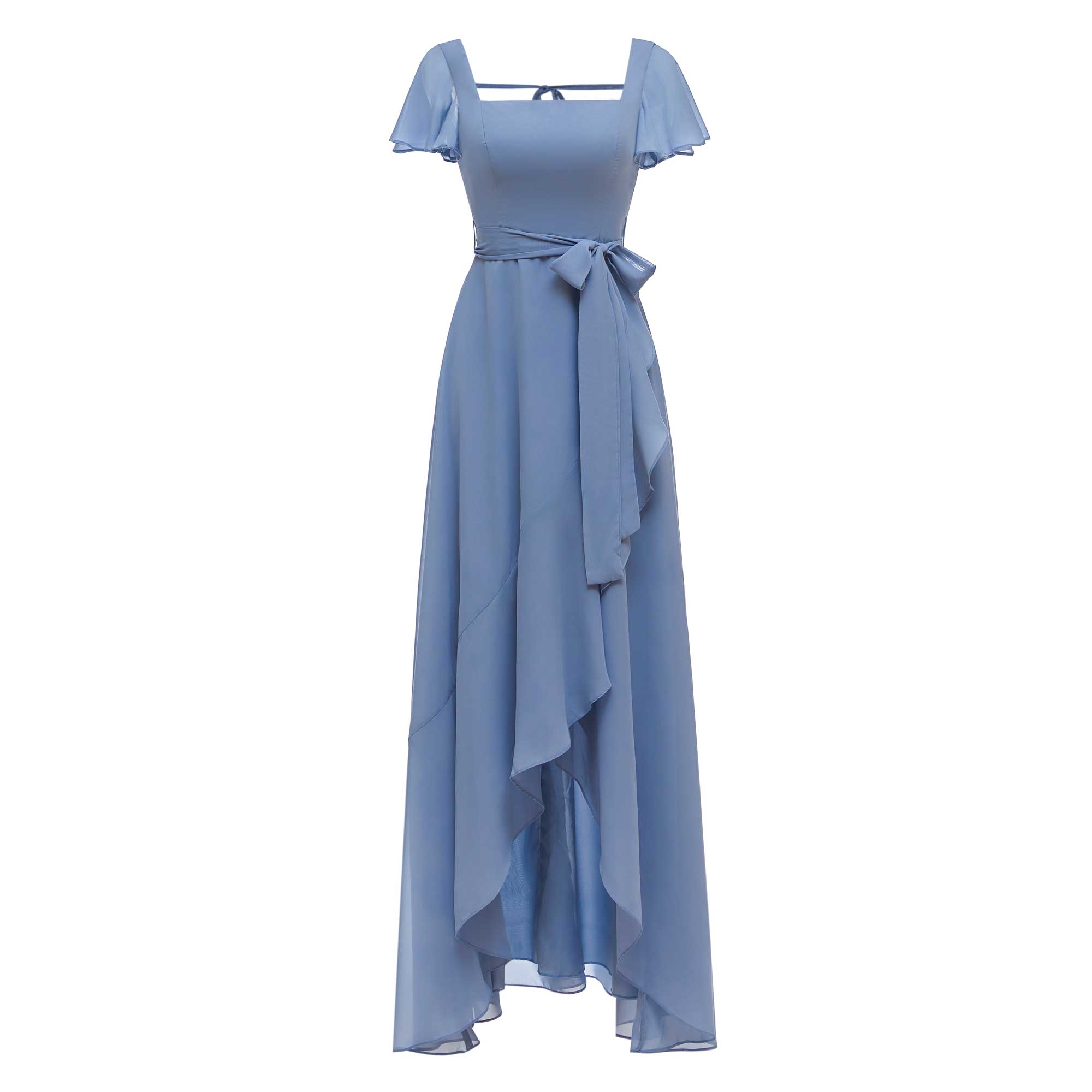 Short Sleeves Ruffles Floor Length Chiffon Bridesmaid Dresses