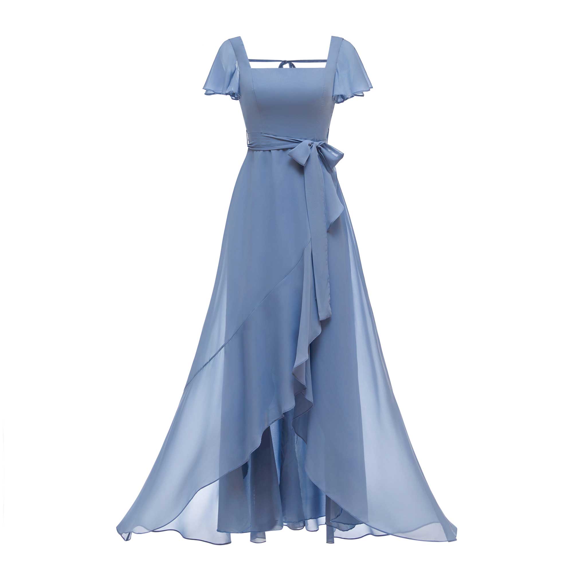 Short Sleeves Ruffles Floor Length Chiffon Bridesmaid Dresses