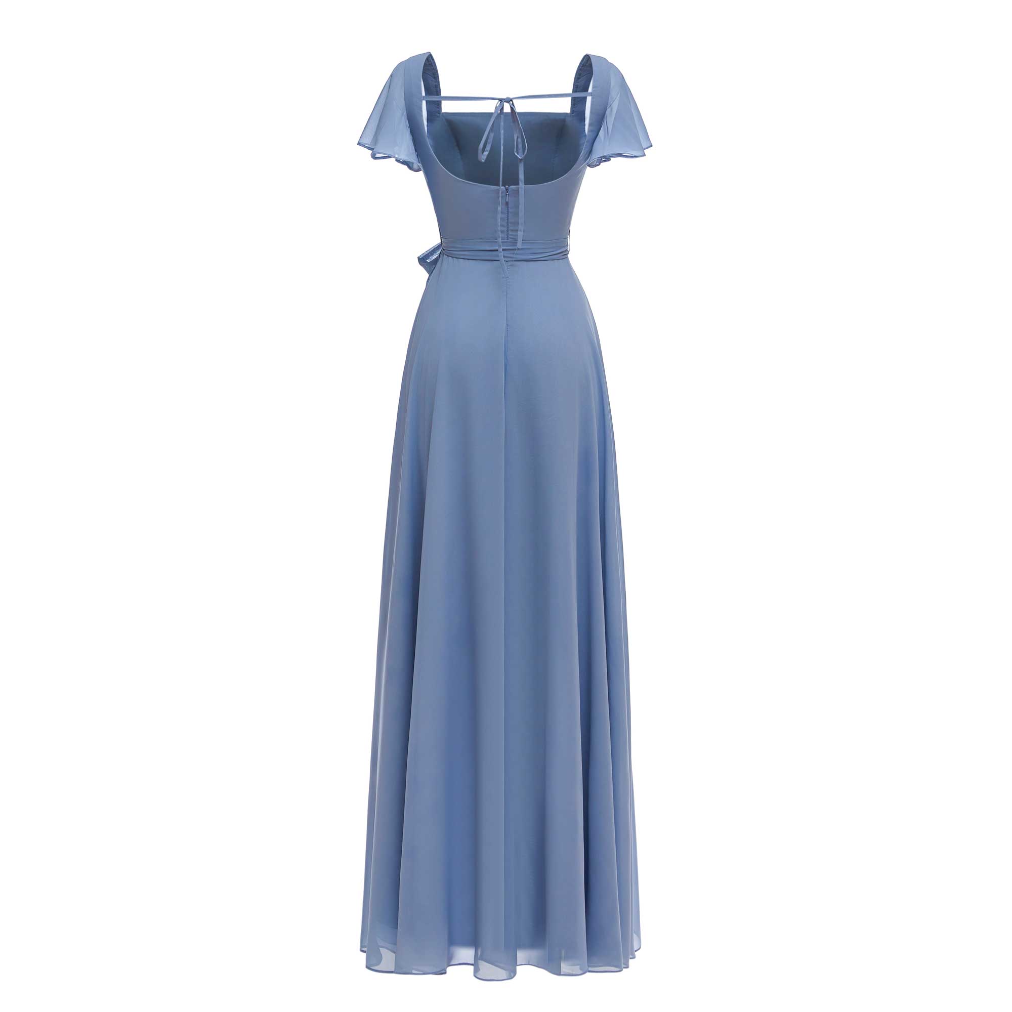 Short Sleeves Ruffles Floor Length Chiffon Bridesmaid Dresses