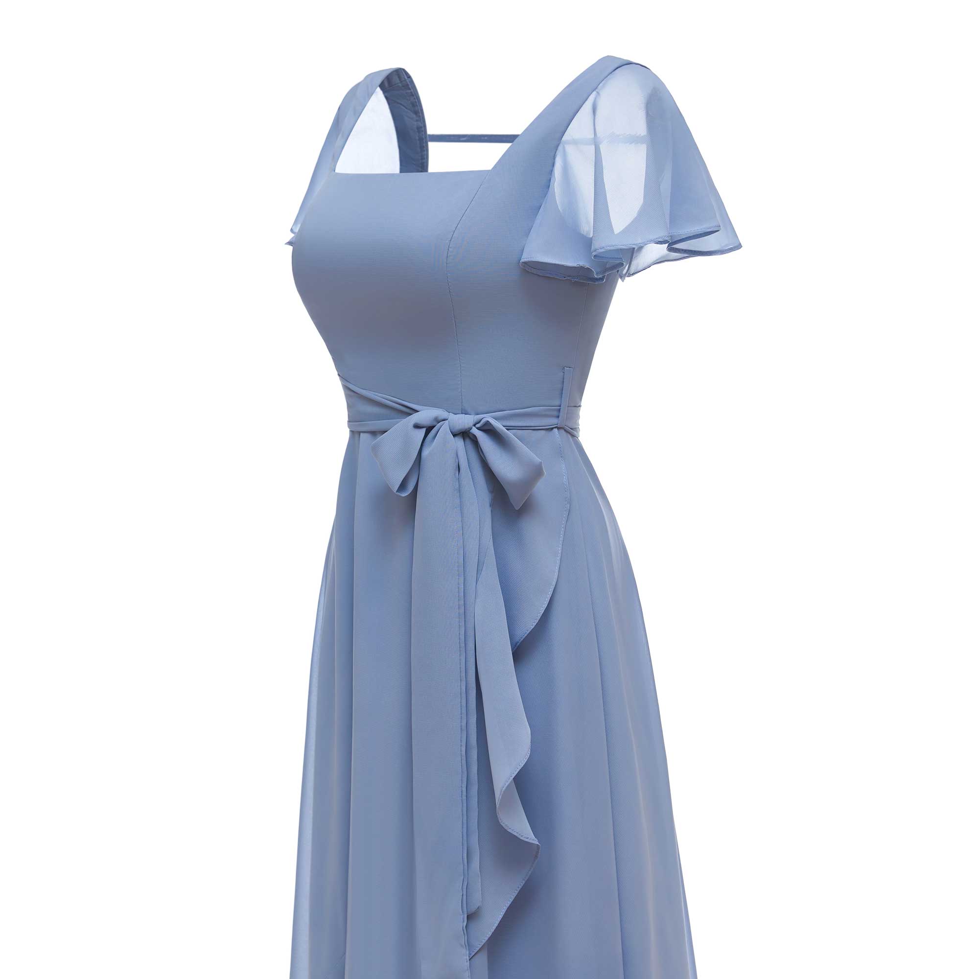 Short Sleeves Ruffles Floor Length Chiffon Bridesmaid Dresses