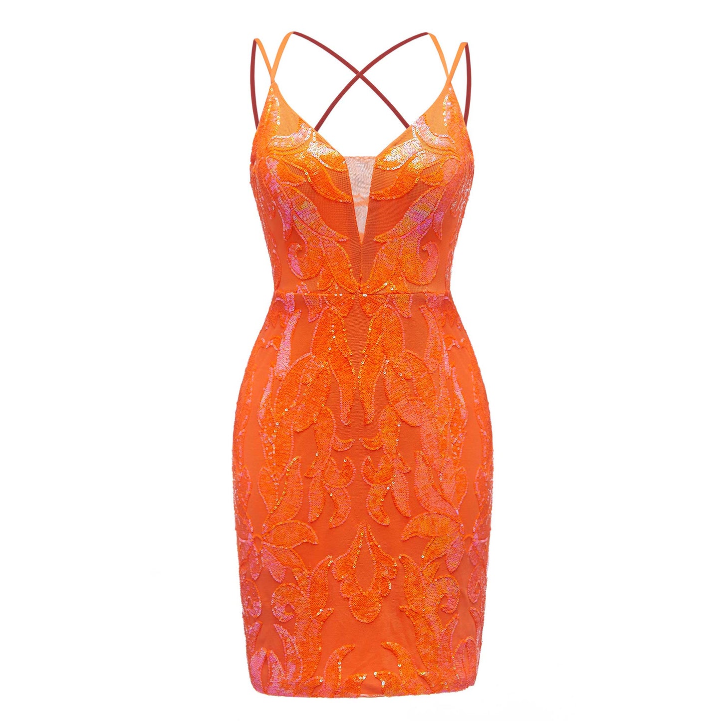 Deep V-Neck Bodycon Sleeveless Sequins Mini Homecoming Dresses