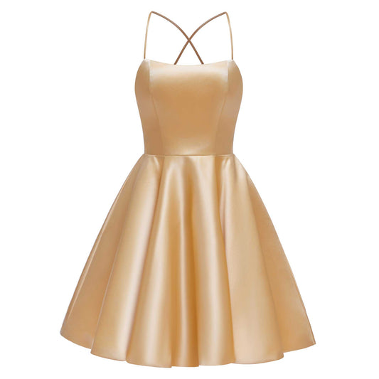 Sleeveless Ruched Mini Satin Homecoming Dresses With Pockets