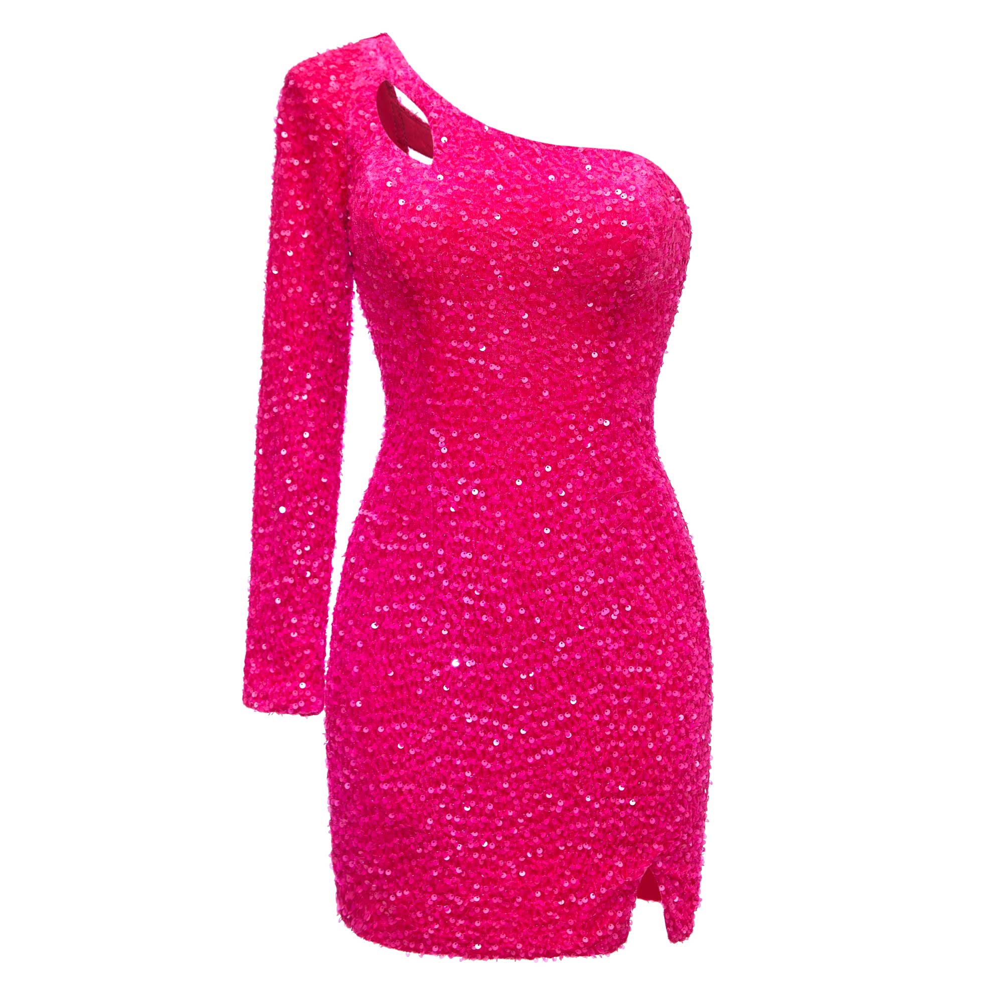 One Shoulder Long Sleeve Sequins Mini Homecoming Dresses