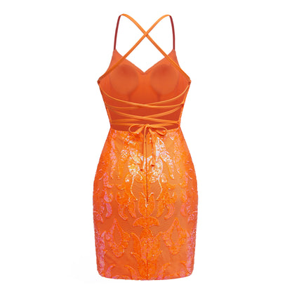 A-Line V-Neck Sleeveless Sequins Mini Homecoming Dresses